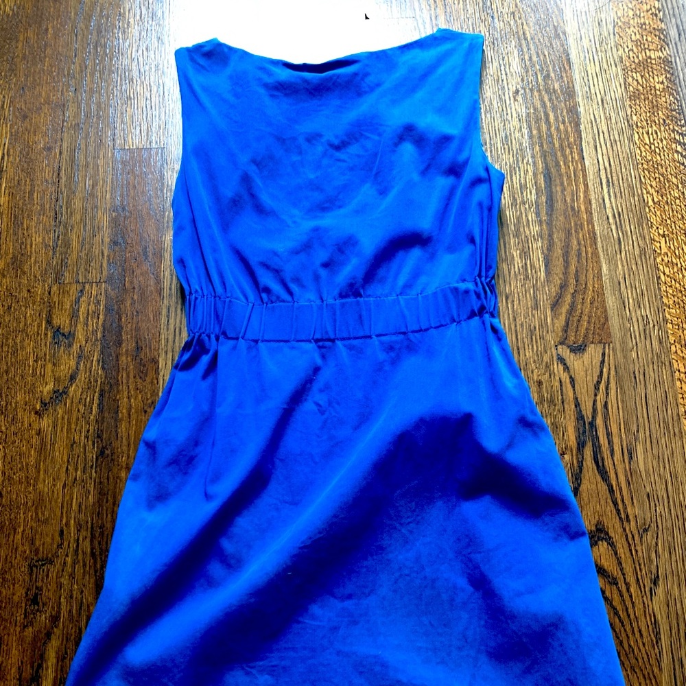 Theory blue cotton sateen dress size 0 with pockets and zip closure